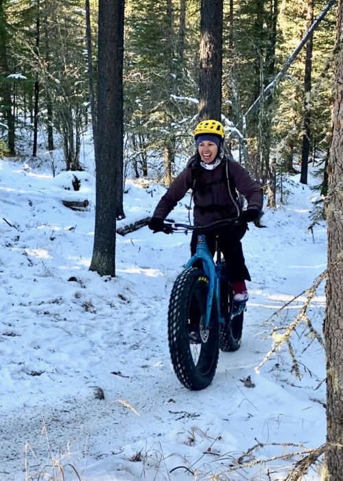 Melanie fat biking Bragg Creek Trails