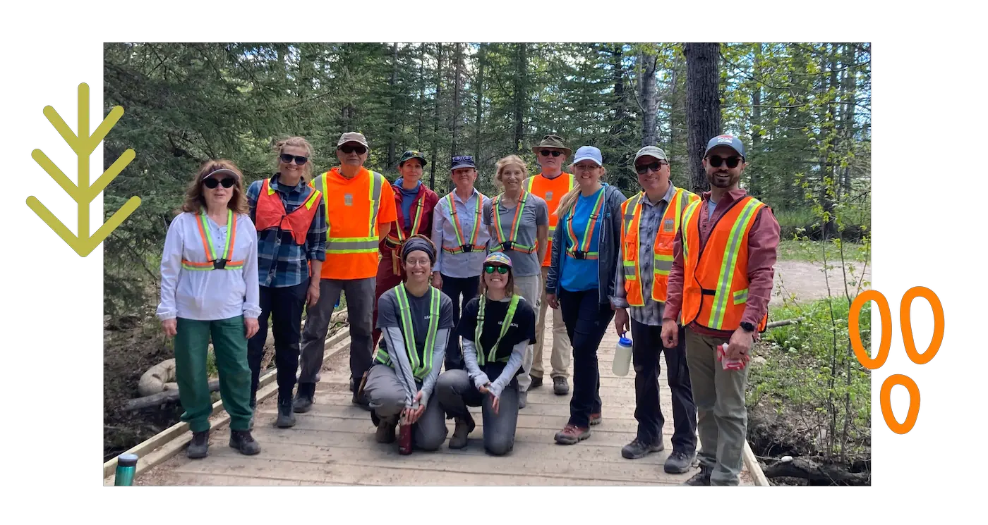 a group of BCT volunteers on a bridge